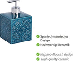 Wenko Cordoba Blue soap dispenser showing baroque pattern