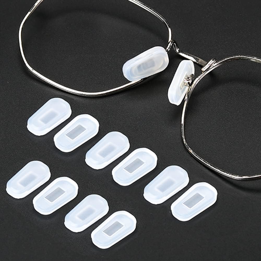 IGeyzoe eyeglass nose pad covers front view of 18 pairs white silicone sleeves with cleaning cloth