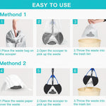 Upsky foldable pet scooper shown collapsed in half for compact storage and travel portability