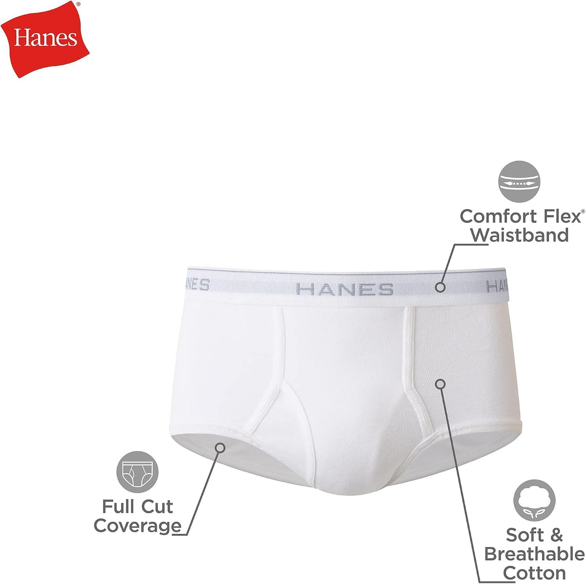 Hanes Men's Underwear Brief Pack, Full Rise Cotton Briefs, Moisture-Wicking Underwear, White, Multi-pack - Image 5