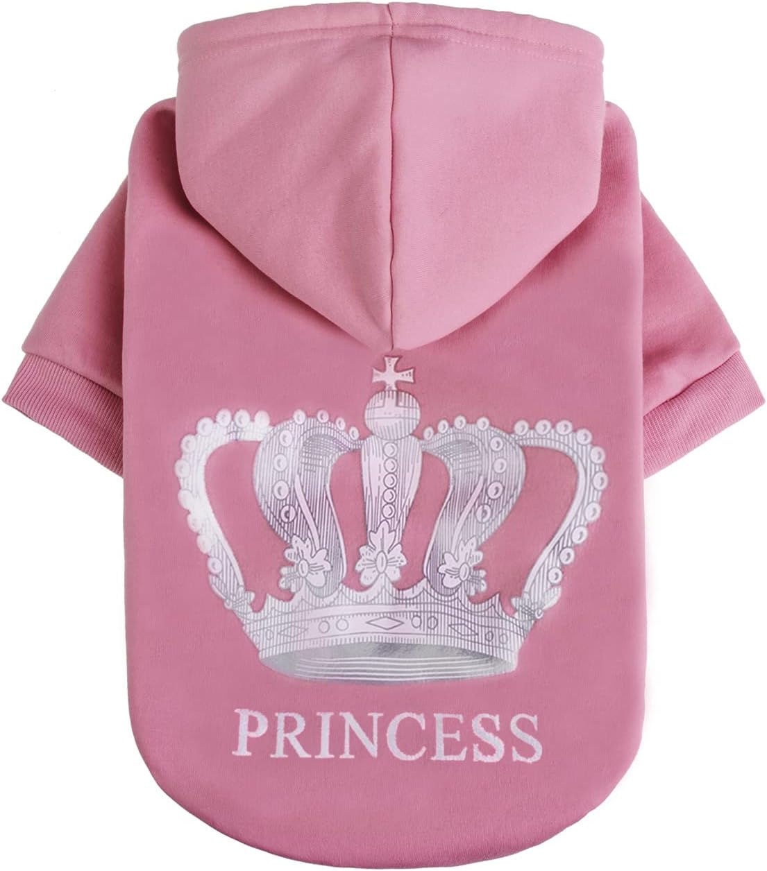 EXPAWLORER Princess Dog Hoodie front view showing the comfortable pullover neck design on a puppy