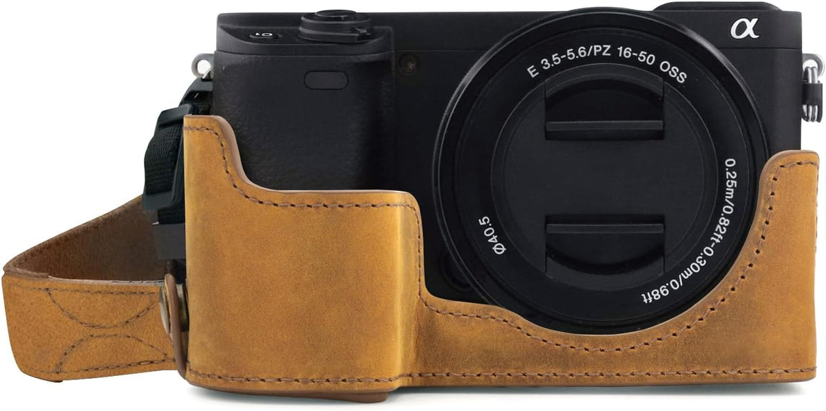 MegaGear MG1641 Ever Ready Genuine Leather Camera Half Case compatible with Sony Alpha A6100, A6400 - Black - Image 9