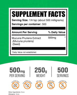 BulkSupplements velvet bean extract gluten free powder nutritional facts label