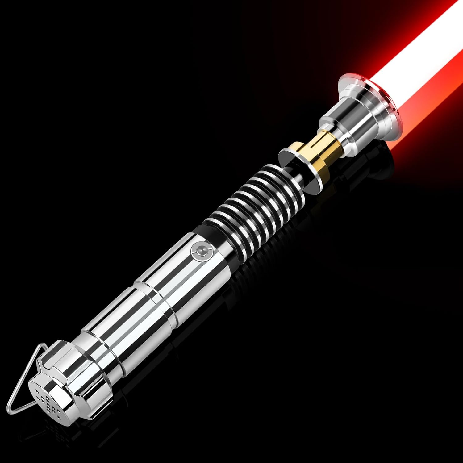 Adawlert lightsaber front view showcasing the metal hilt and illuminated blade.