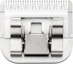 Close up of the authentic Andis 64315 detachable blade displaying the chrome finish and model number stamping