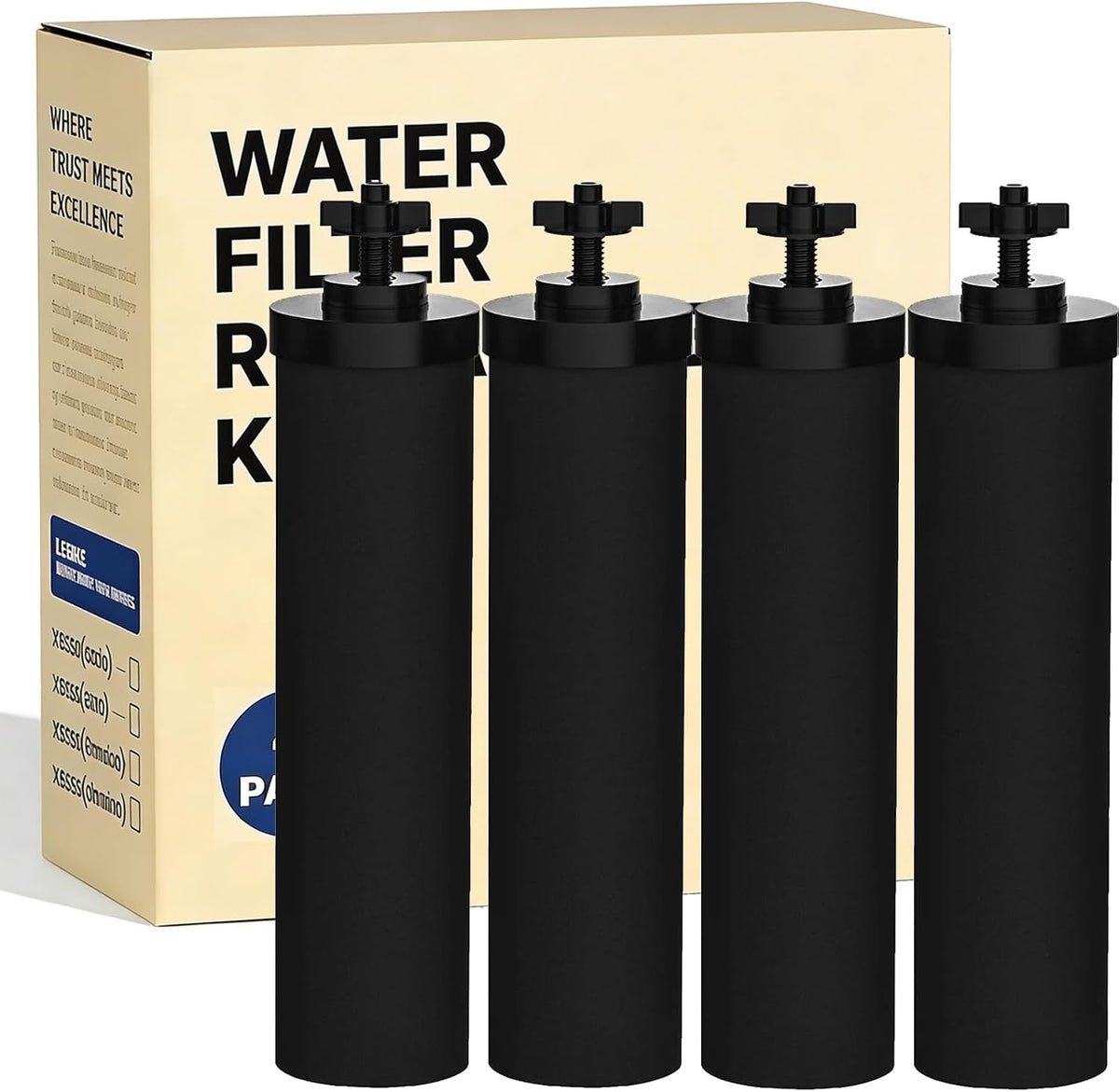 Wadoy water filter replacement front view of black cartridges
