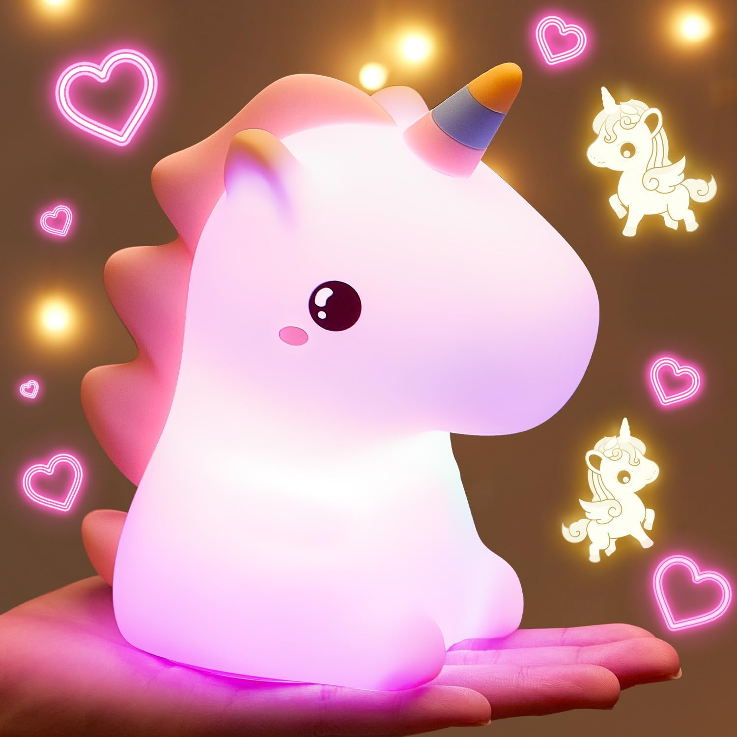 One Fire unicorn night light front view for kids room