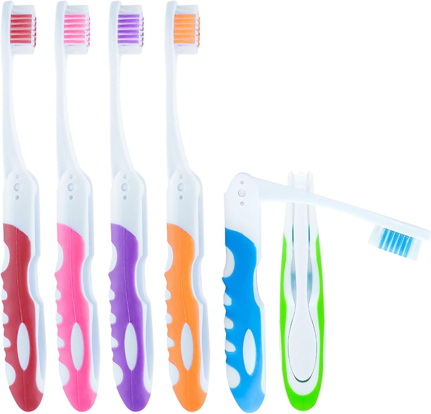 Lingito Travel Folding Toothbrush, Camping Toothbrush Bulk, Medium Bristle (6 Pack Medium-Multicolor) - Image 1