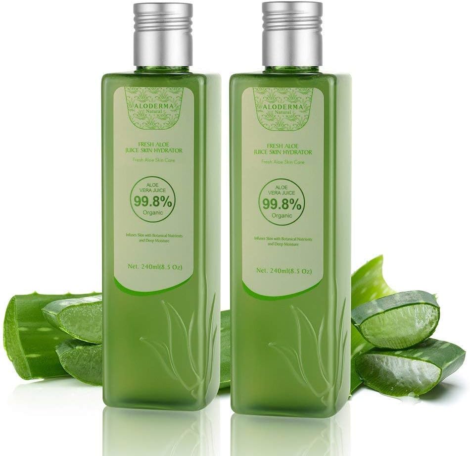 Aloderma brand organic aloe vera gel for face and hair hydration 2 pack