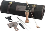 Barfly antique copper bar set front view showing rolled bag