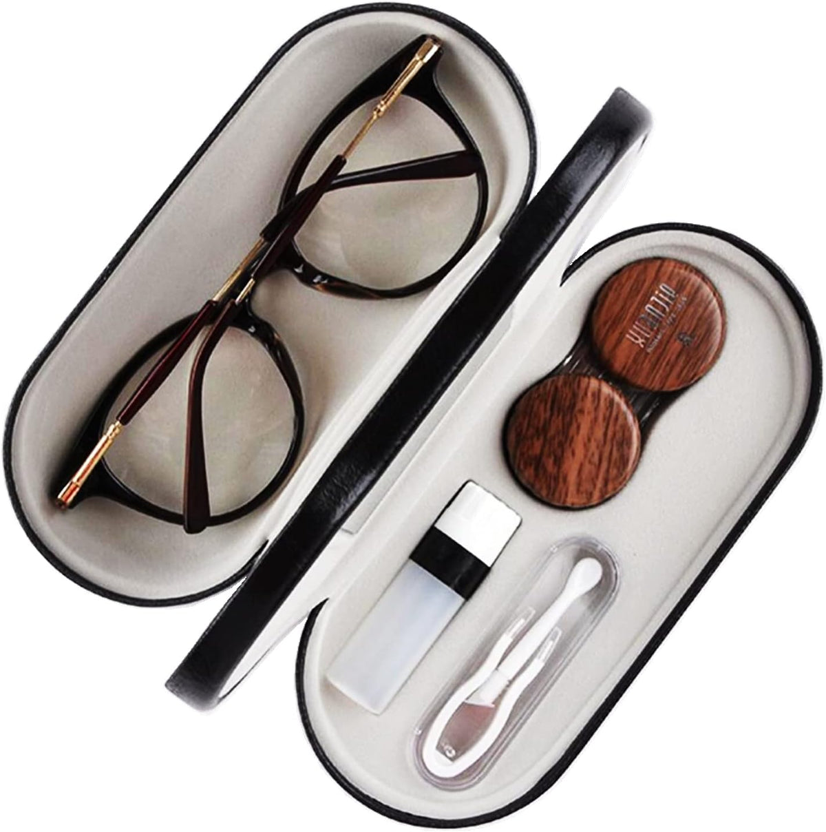 Mudor 2 in 1 black contact lens and glasses case front view
