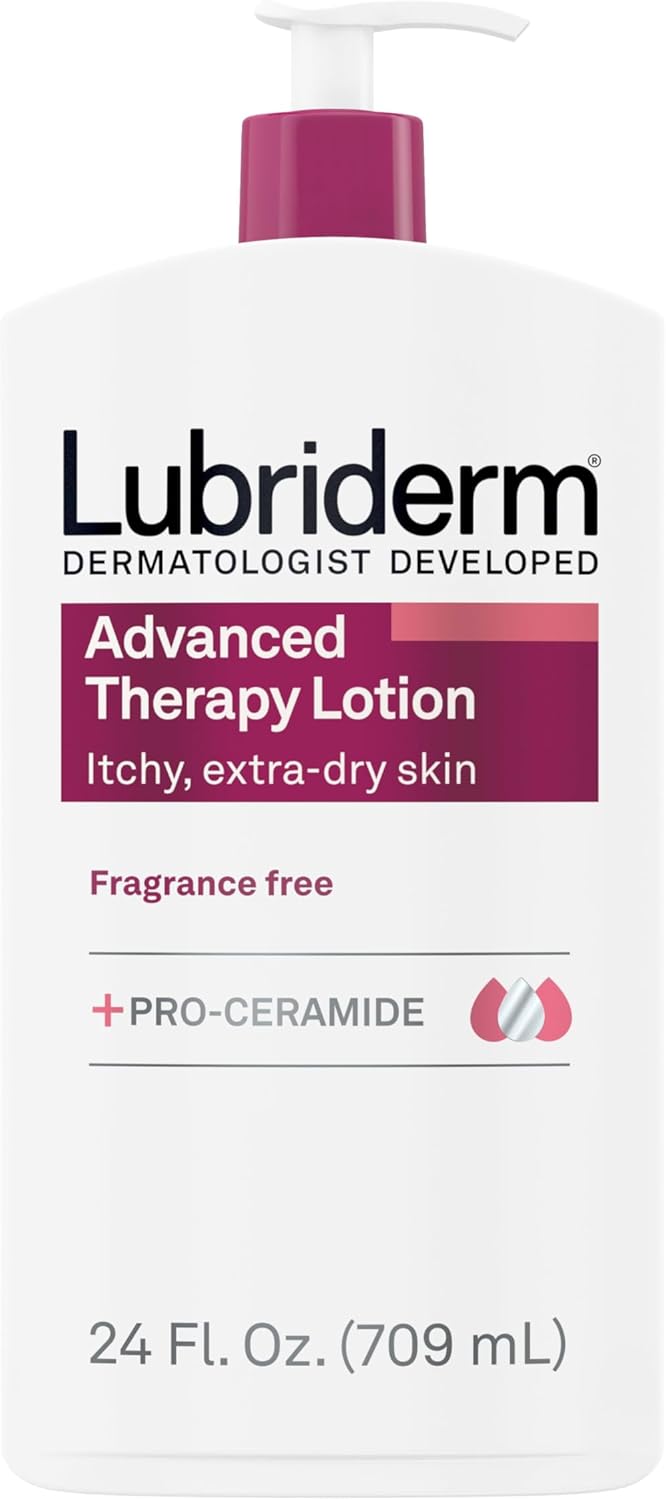 Lubriderm Advanced Therapy Fragrance Free Moisturizing Hand & Body Lotion + Pro-Ceramide, Intense Hydration for Itchy, Extra Dry, & Sensitive Skin, Non-Greasy, Hypoallergenic, 24 fl. oz - Image 1