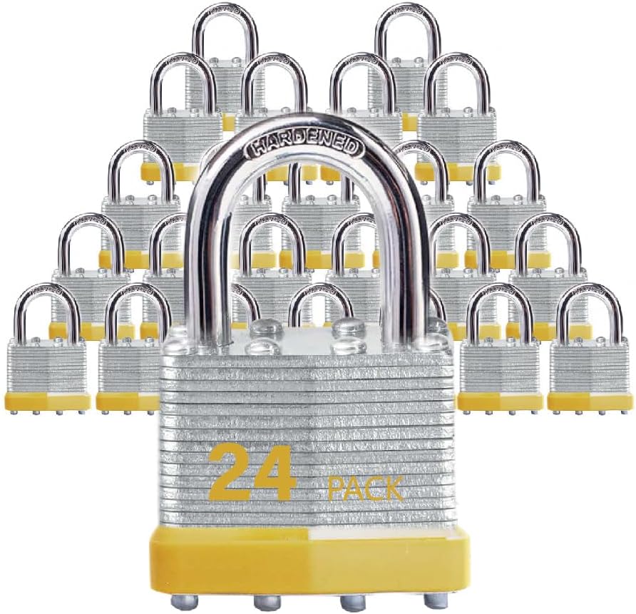 Laminated Steel Padlocks, Standard Shackle, Keyed Alike, 6 Pack | Hardened Steel Shackle,Brass Cylinder & Keys,Keyed Alike,yellow Ring ID.6 Locks/12 Keys.For Lockers & Warehouse Doors - Image 12
