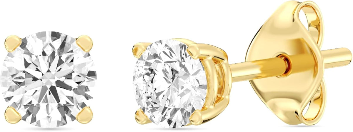 Gilded Lab-Grown Diamond Stud Earrings 10KT White Gold and 10KT Yellow Gold | Hypoallergenic Fine Gold Jewelry | 4-Prong Basket, Push Back Nut | VS2 SI1 Clarity, F Color, Round Cut | 1/5,1/4,1/3,3/8,1/2,3/4,1,2 ct tw - Image 14