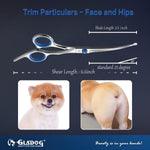 GLADOG dog thinning scissors showing the serrated blending blade for thick pet fur