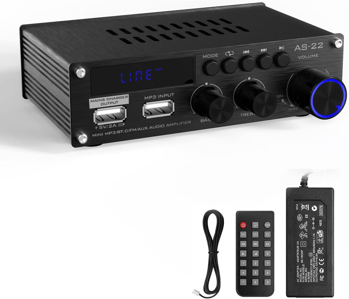 Sunbuck mini amplifier front view showcasing digital display and control knobs