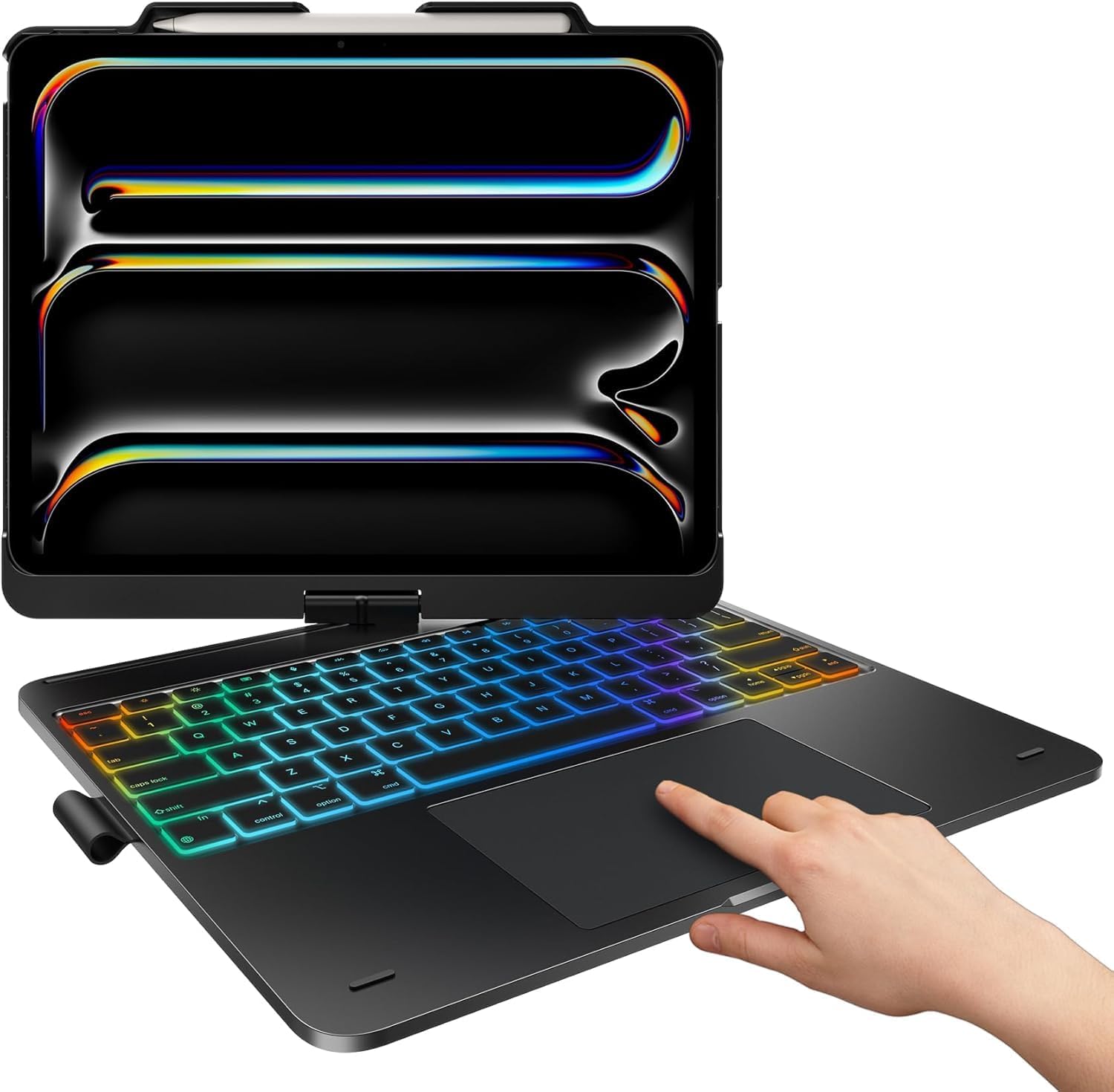 Typecase Touch Case with Keyboard for iPad Pro 13-inch front view showing backlit keys in Space Black.