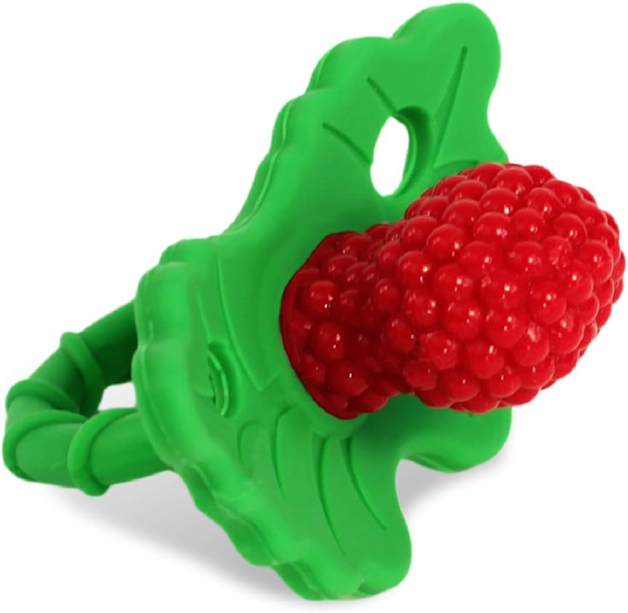 RaZbaby RaZberry Silicone Teether Pacifier front view showing red berry texture