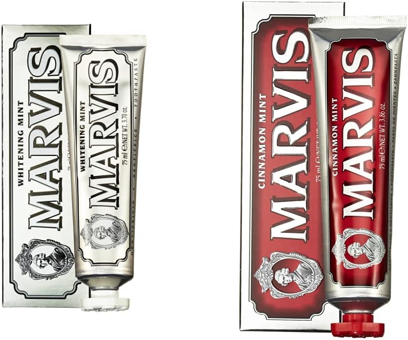 Marvis Whitening Mint and Cinnamon Mint Toothpaste Set front view luxury Italian dental care