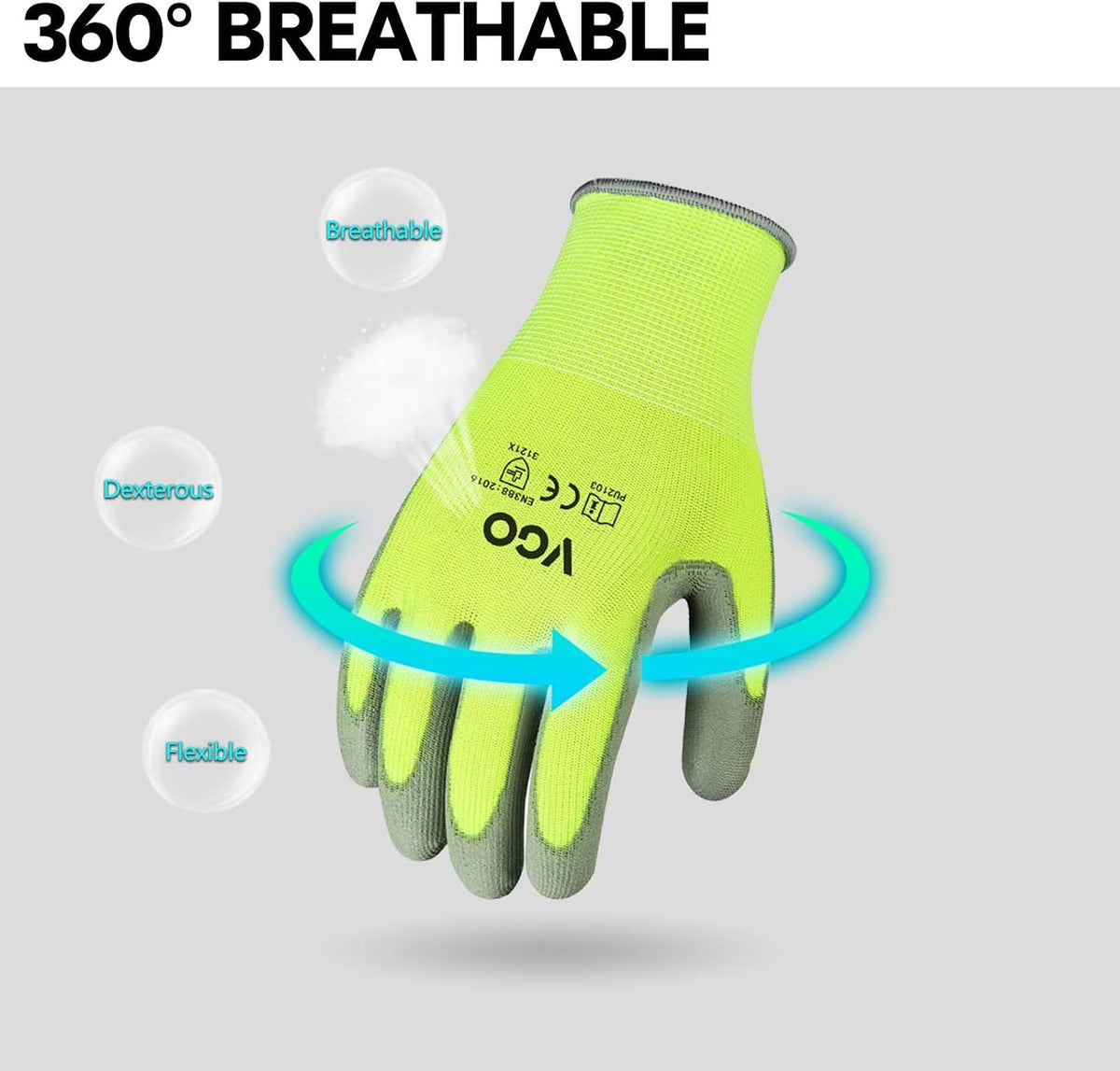 Vgo safety gloves flexible polyester liner close up