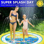 Safe shallow infant splash pad layout on green grass lawn