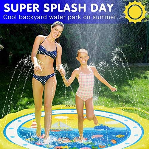 Safe shallow infant splash pad layout on green grass lawn