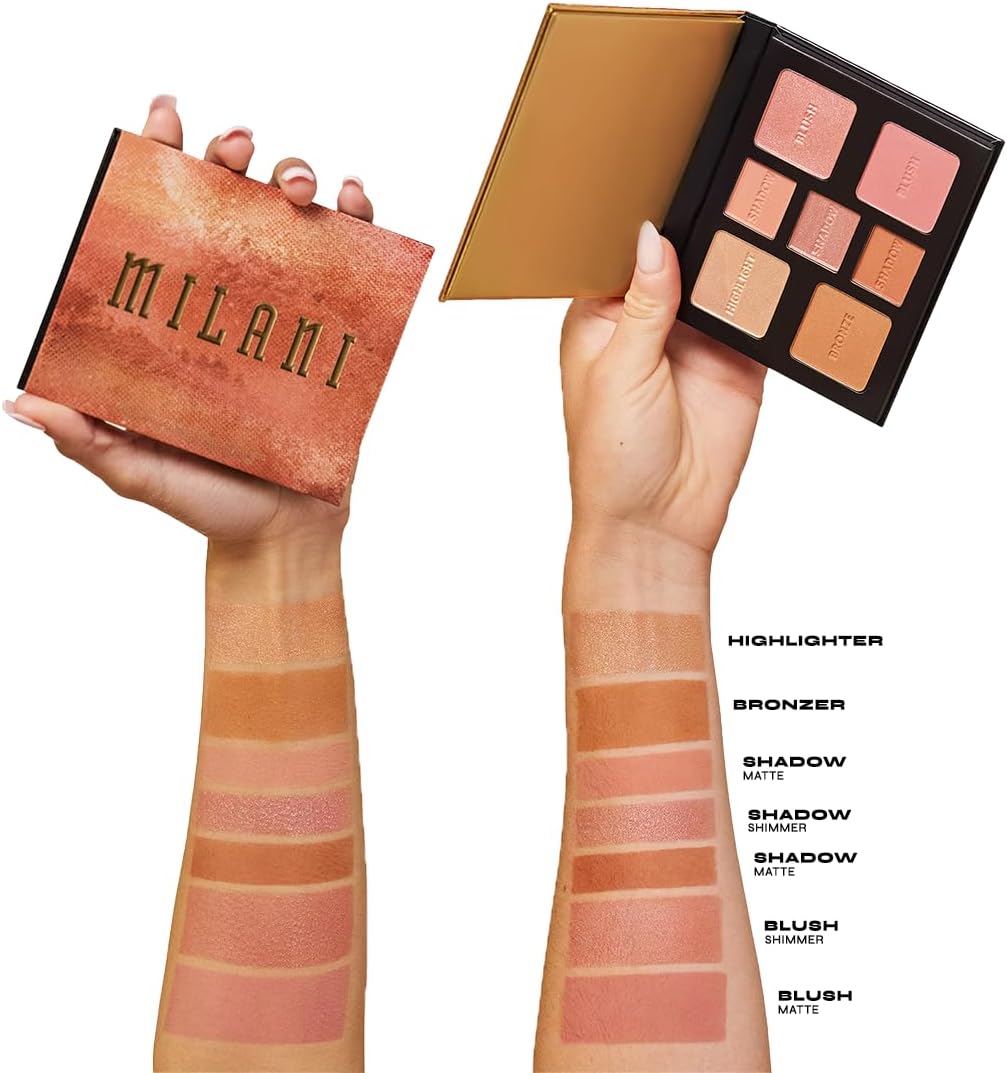 Pigmented eyeshadows blushes bronzer and highlighter inside Milani USA imported face makeup kit