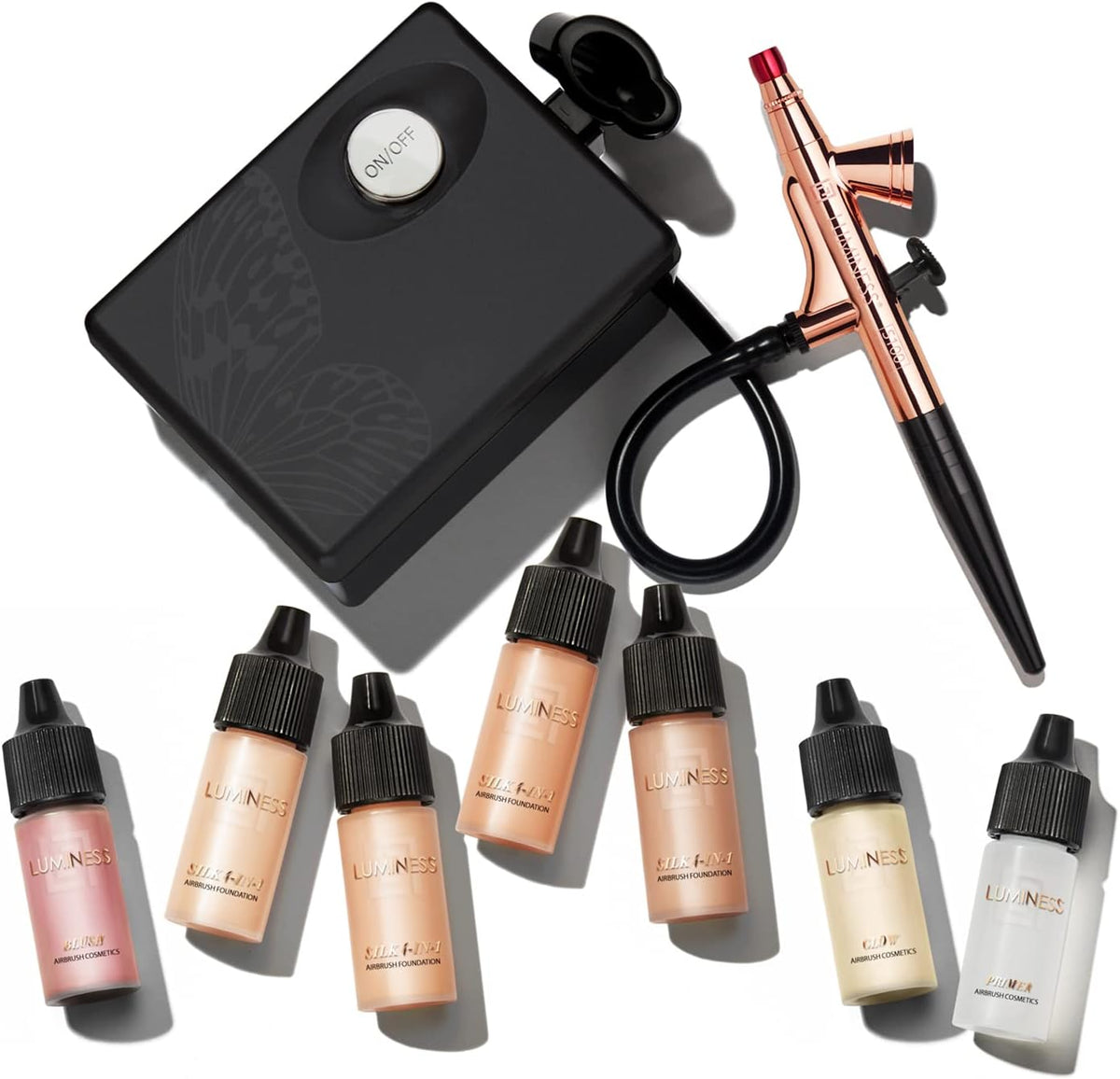 Luminess Air Basic Airbrush Makeup Kit including black compressor and rose gold stylus pen