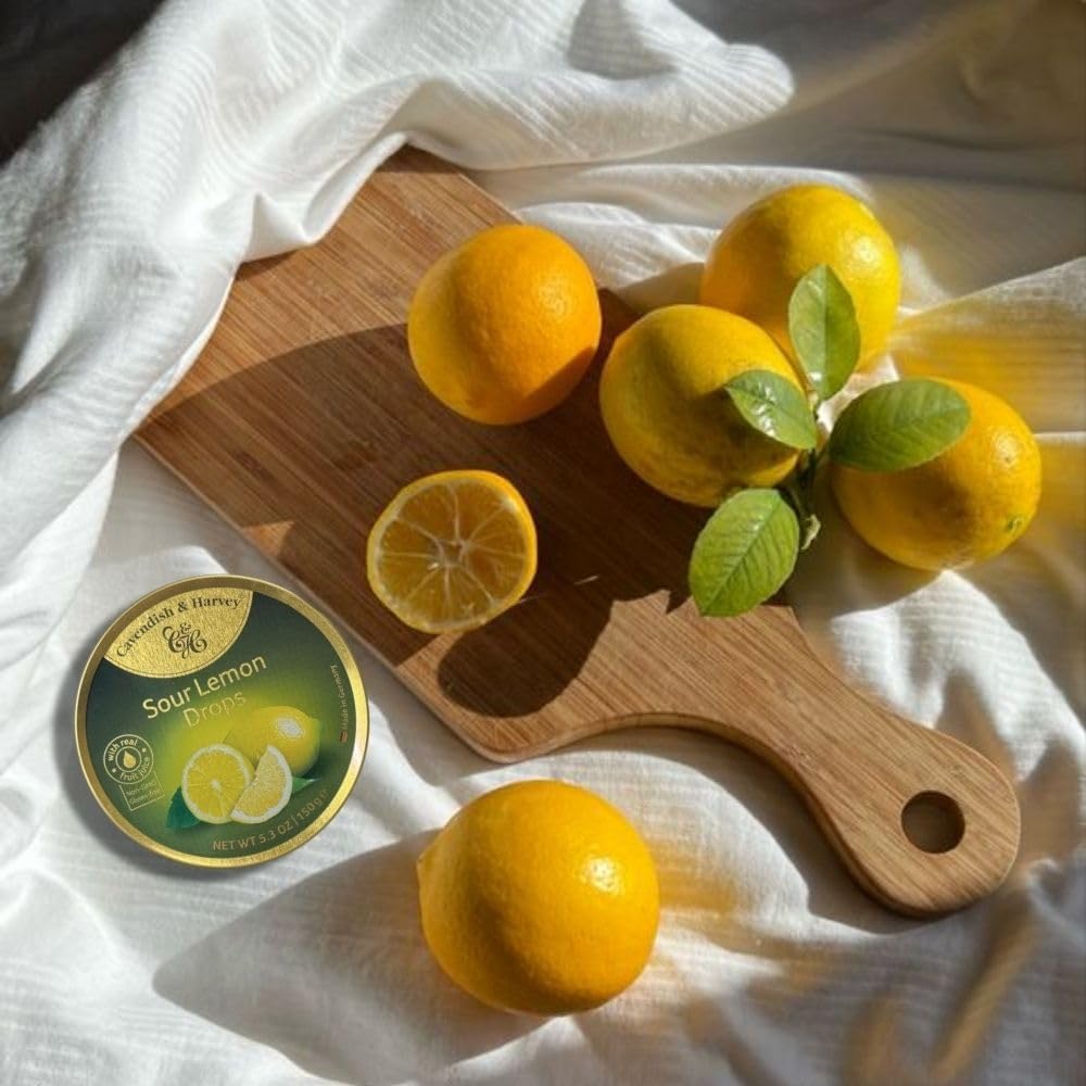 German imported lemon hard candy dusted with icing sugar inside tin