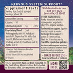 WishGarden Herbs Deep Stress liquid supplement bottle showing the legal disclaimer and daily serving guidelines.