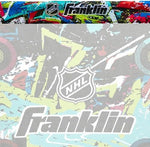 Franklin Sports NHL mini hockey kit components spread out including goal sticks and foam balls.