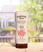 Hawaiian Tropic SPF 50 sunscreen label and ingredients detail