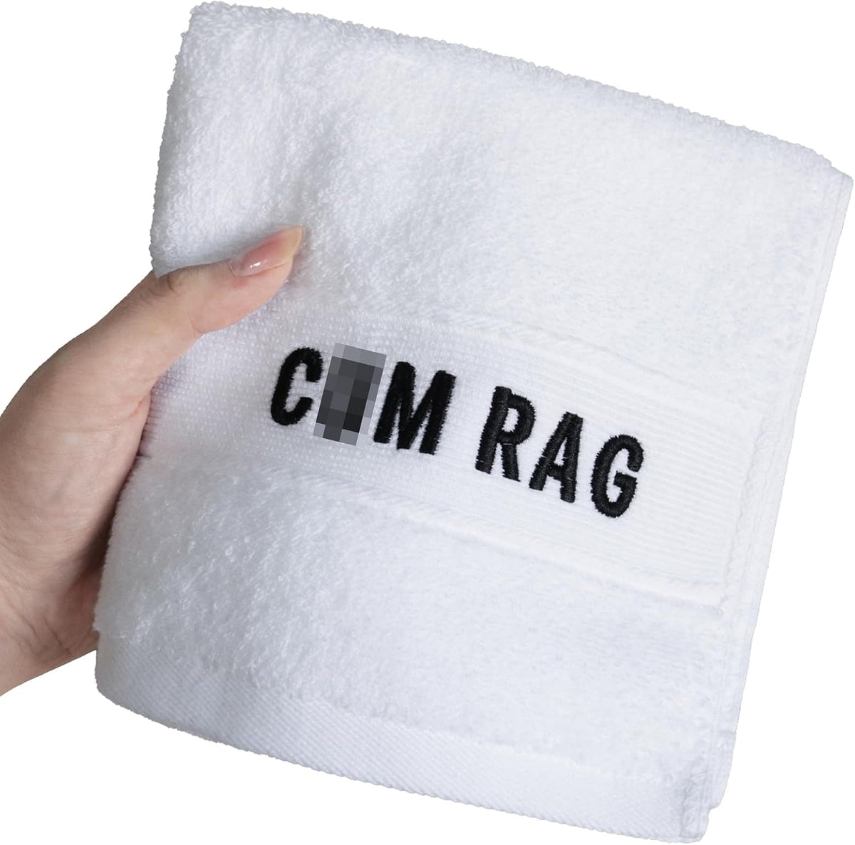 Kisshake funny embroidered white cotton hand towel front view