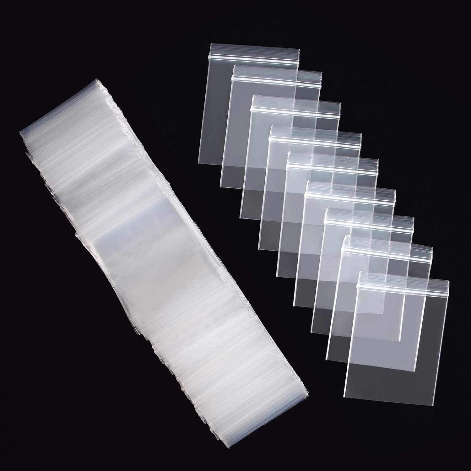 RKZCT 400 Pieces Small Ziplock Bags front view clear plastic resealable storage