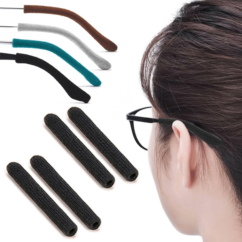 IYOOH soft glasses ear cushion 2 pairs black pack front view showcasing premium knitted cotton eyeglass ear grippers