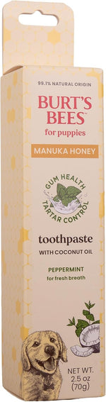 USA imported Burt's Bees dog toothpaste tube detail showing natural ingredients