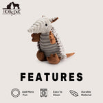 Eight inch gray armadillo plush pet chew toy for small breeds