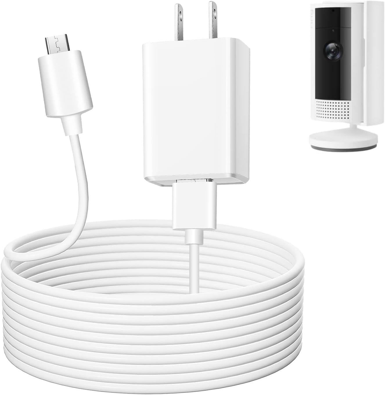 Paodekua charging cable for Ring Indoor Cam front view showcasing white premium five meter cord.