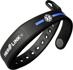 Hero Link Medical ID Bracelet front view showing adjustable silicone band and blue stripe emblem.