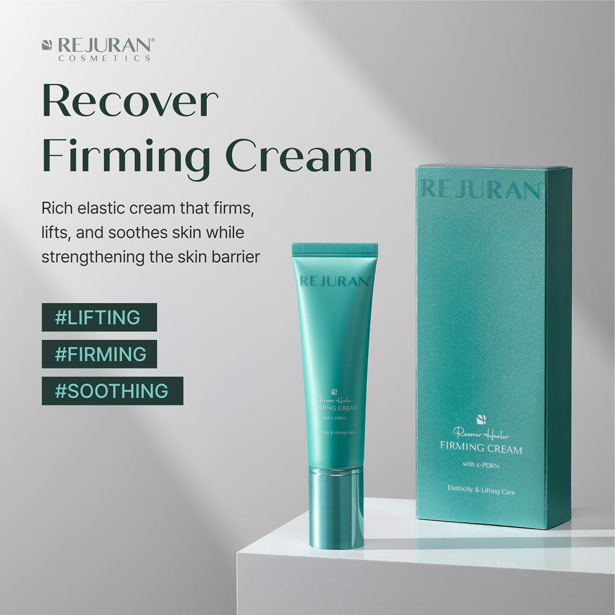 Rejuran Recover Firming Cream tube showing clinical branding
