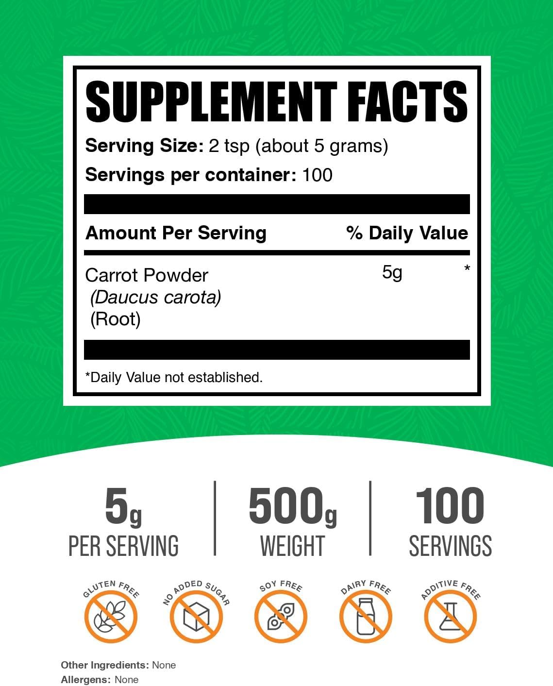 BulkSupplements carrot supplement vegan gluten free powder nutrition facts
