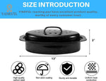 Vankutl 13 inch roaster with lid closed on countertop.
