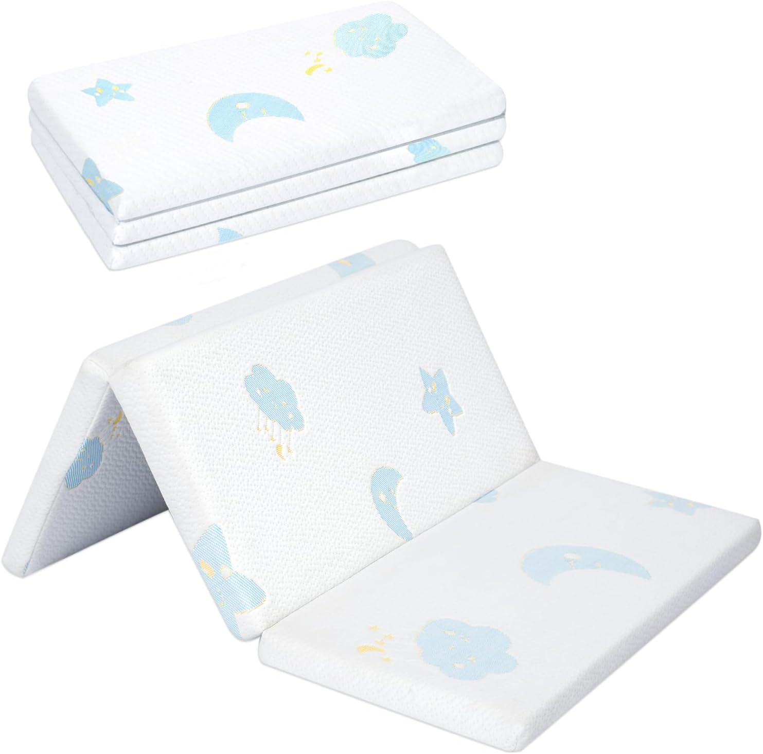 Ressainic trifold pack and play mattress pad with moon star design