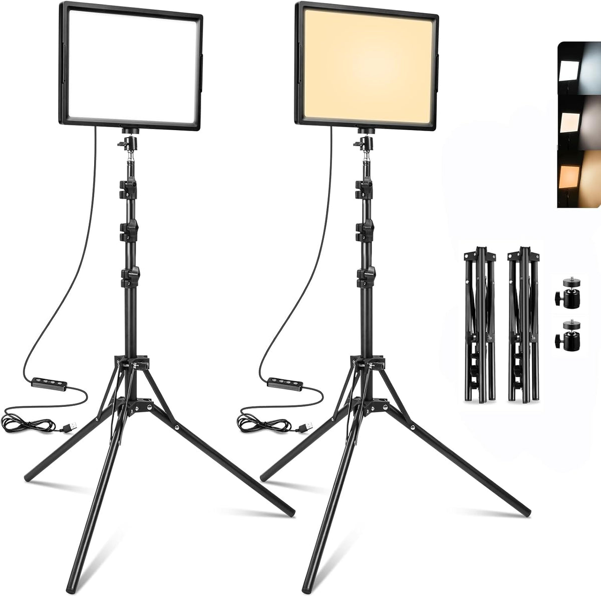 Ci-Fotto LED Photo Video Light 2-Pack front view showing two illuminated panels on tripods.