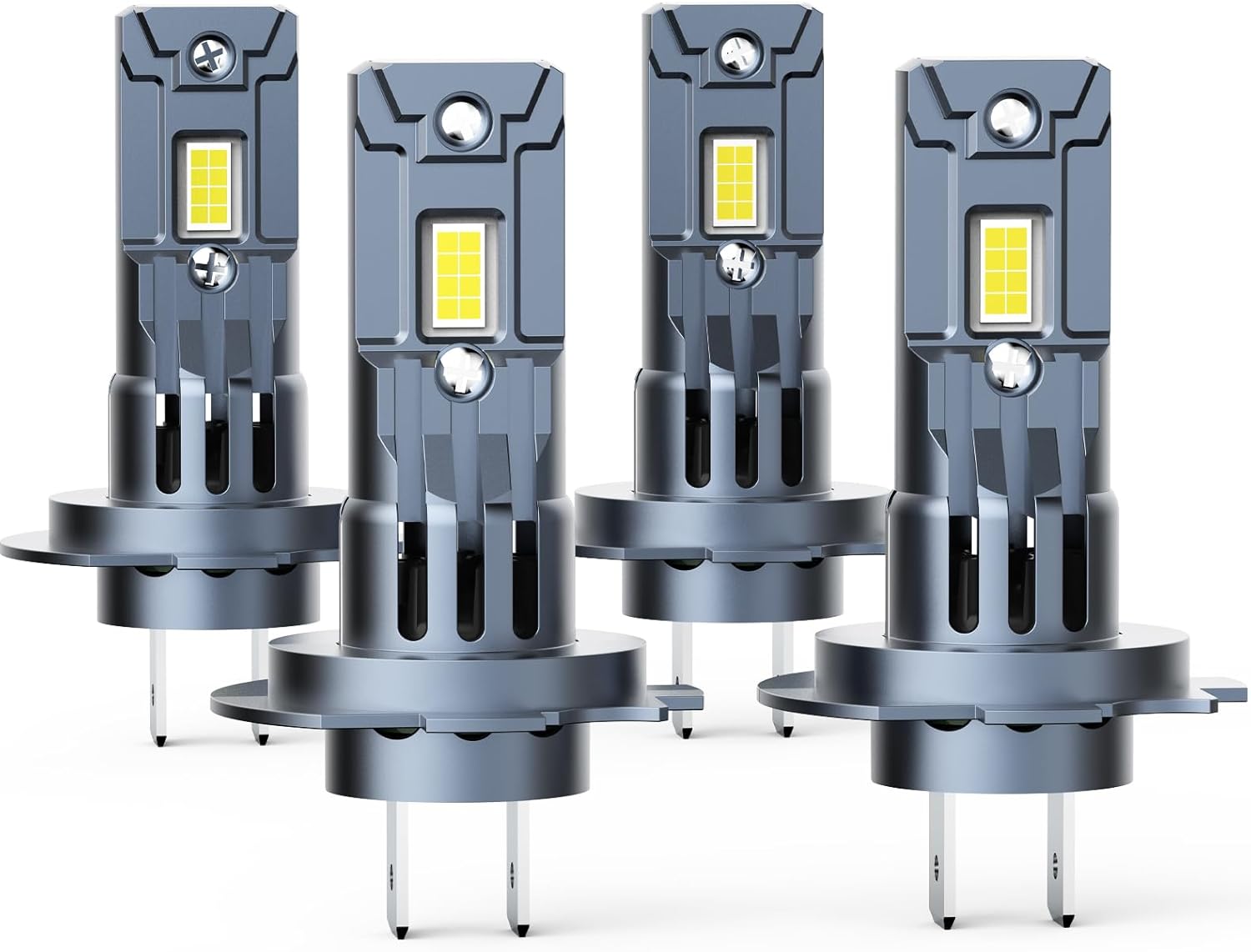 CHOPDARK LED headlight bulbs front view showcasing the metallic housing and integrated circuit design.
