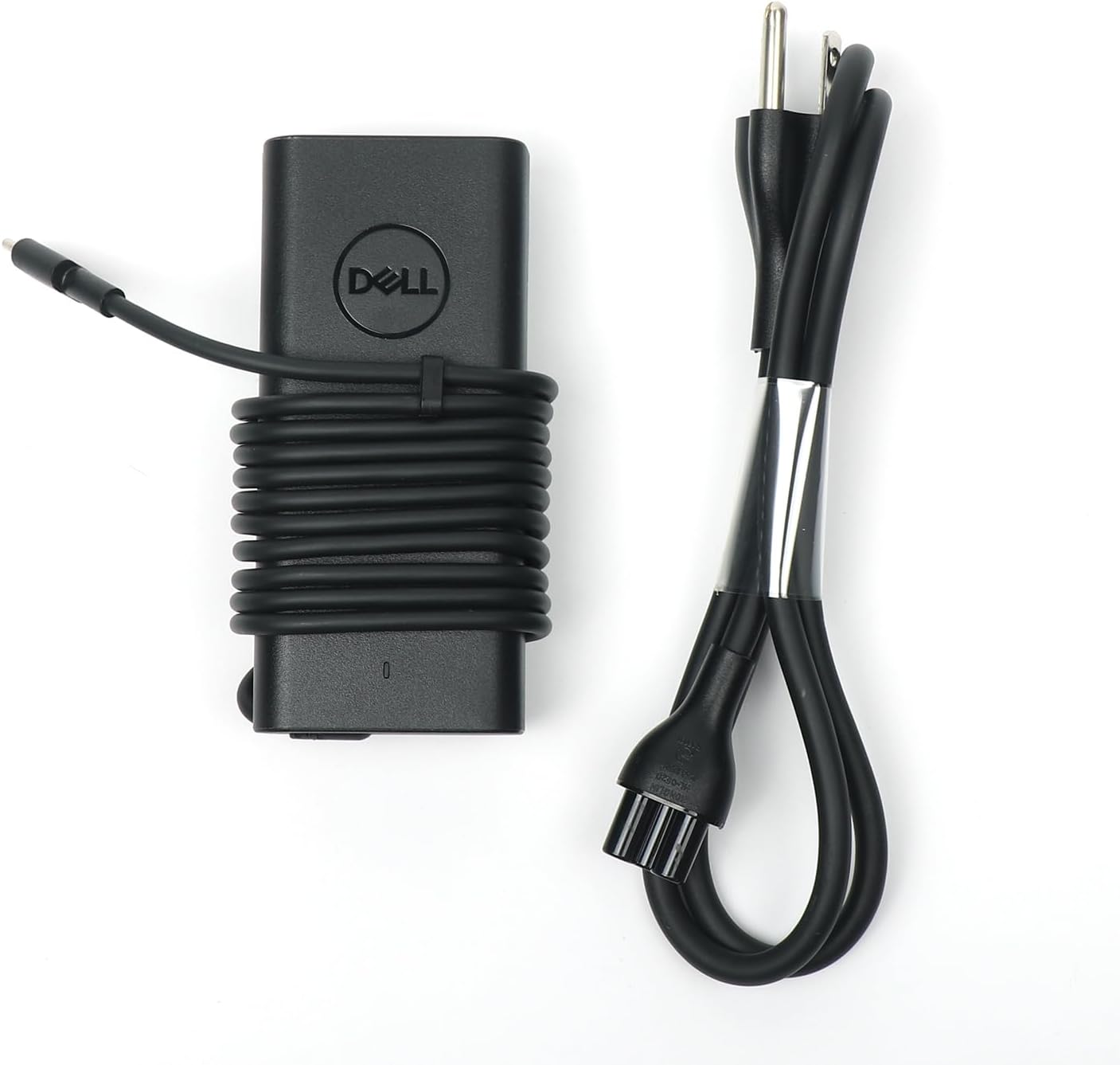 Dell USB-C laptop charger premium matte black front view