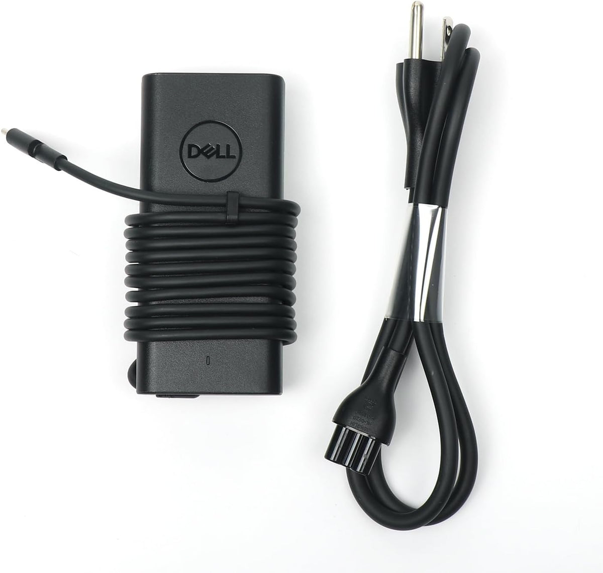 Dell USB-C laptop charger premium matte black front view
