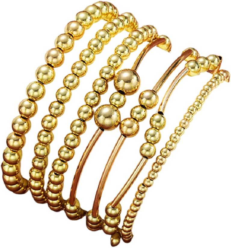 Gold Beaded Bracelets Adjusatable 14K Gold Plated Stackable Bracelets Stretch Bead Ball Bracelet Set for Women 3MM 4MM 6MM 8MM Beads Jewelry - Image 10
