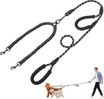 Tivray twin dog leash gray color option laid flat demonstrating dual lead design.