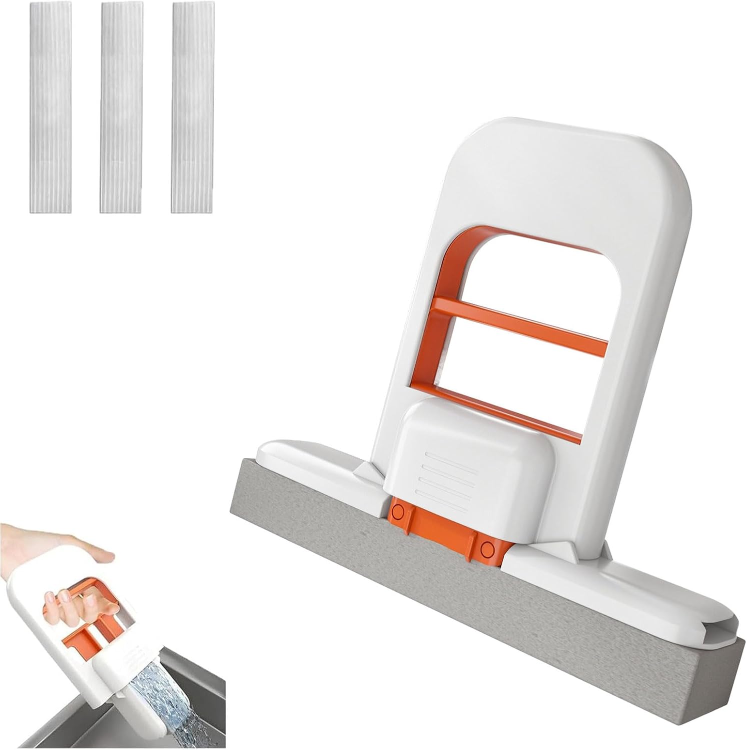 Generic Mini Foldable Desktop Mop in orange showing front view of the self-squeezing handheld sponge cleaning system